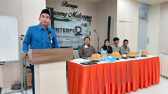 Ketua DPRD Makassar, Rudianto Lallo saat menghadiri acara internal parliamentary school (Interpol) yang digelar mahasiswa Ilmu Hukum UIN Alauddin Makassar, Sabtu (25/6/2022). (Foto: Istimewa)