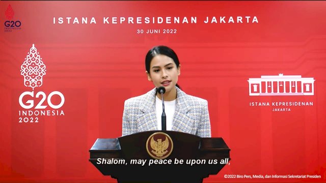 Anggota Tim Komunikasi G20, Maudy Ayunda, saat memberikan keterangan pers secara virtual, Kamis (30/06/2022). (Istimewa)