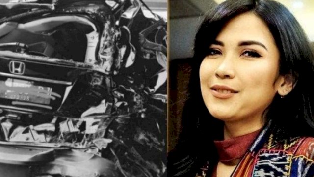 Mobil Ringsek milik Dinda Kanyadewi hancur parah akibat ditabrak Truk. (FOTO: IG Dinda Kanyadewi)