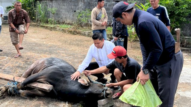 Direktur PT SCI (Perseroda Sulsel), Yasir Mahmud saat memantau pemotongan hewan kurban, Minggu (10/7/2022). (Foto: Istimewa)