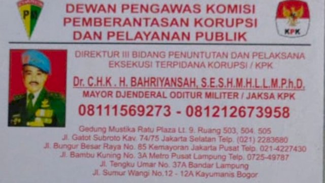 Identitas Pria yang mengakui Auditor Militer dan Jaksa KPK. (Istimewa)