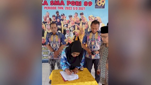 Pelantikan Ikatan Alumni Angkatan 89 SMA PGRI Sungguminasa (IKAMAGRIS) Masa Bakti 2022-2027, di Kampus SMA PGRI Sungguminasa Kabupaten Gowa, Sabtu (02/07/2022). (Istimewa)