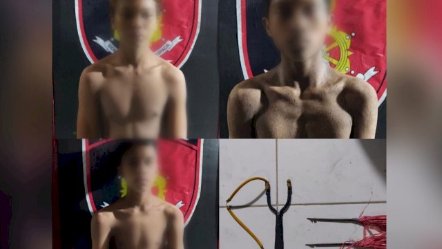 Tiga terduga pelaku yang menyerang Pasar Senggol Makassar. (Istimewa)