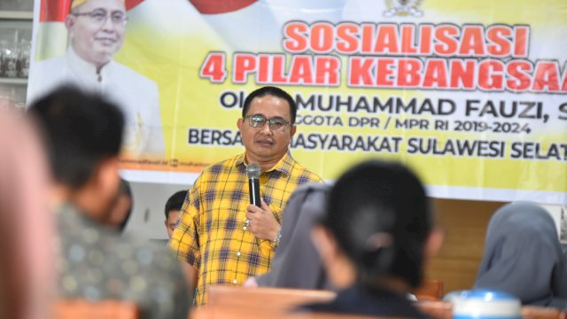 Anggota DPR RI Fraksi Golkar Muhammad Fauzi, saat melakukan sosialisasi di Kecamatan Masamba, Kabupaten Luwu Utara. (Istimewa)