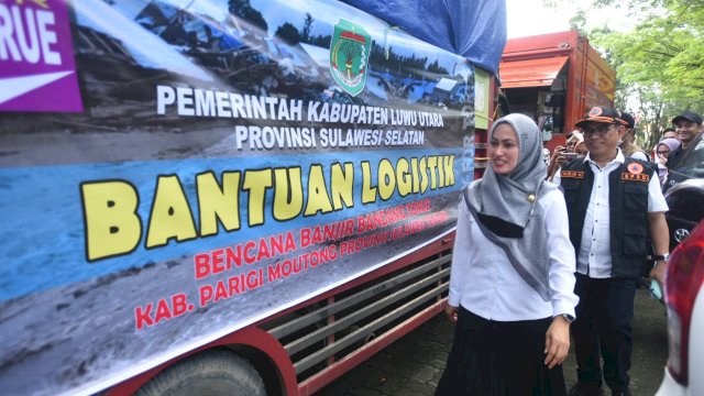 Bupati Luwu Utara, Indah Putri Indriani mengirim bantuan untuk korban banjir bandang di Kabupaten Parigi Moutong, Sulawesi Tengah (Sulteng).