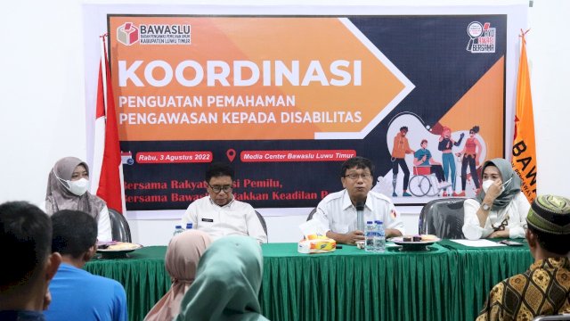 Koordinasi penguatan pemahaman pengawasan kepada disabilitas Bawaslu Luwu Timur.