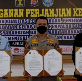 Berantas Narkoba, Polda Banten Bersama BNNP dan Kanwil Kemenkumham Gelar Penandatanganan MoU