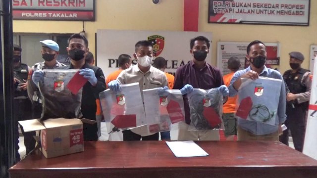 Satreskrim Polres Takalar menangkap 5 pelaku pencurian kerbau di Kecamatan Polongbangkeng Utara, Kabupaten Takalar, Sulawesi Selatan. (Istimewa)