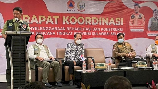 Rapat Koordinasi Penyelesaian Dana Hibah Rehabilitasi dan Rekonstruksi Pascabencana di Kota Makassar, Provinsi Sulawesi Selatan, Jumat (19/8/2022).