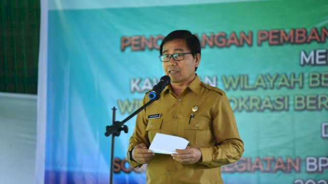 Wakil Bupati Luwu Utara Suaib Mansur, memberikan sambutan saat Pencanangan Zona Integritas. (Istimewa)