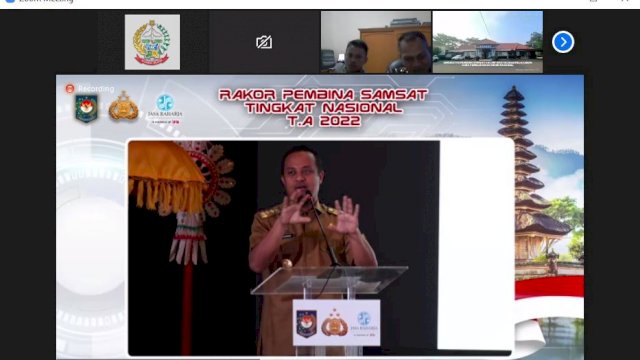 Gubernur Sulsel Andi Sudirman Sulaiman, memberikan sambutan pada Rakor Pembina SAMSAT Tingkat Nasional 2022 di Hotel Discovery Kartika Plaza, Kuta, Kabupaten Badung, Bali, Rabu (24/08/2022). (Istimewa)