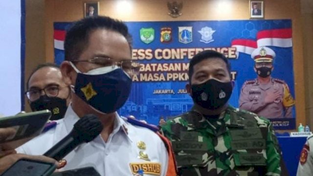 Kadishub DKI Syafrin Liputo memberikan keterangan Pers Tlterkait uji publik kemacetan lalu lintas di Jakarta (Foto:Istimewa)