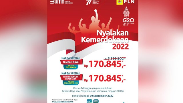 Promo Nyalakan Kemerdekaan, PLN Beri Diskon Tambah Daya Hanya Rp 170.845
