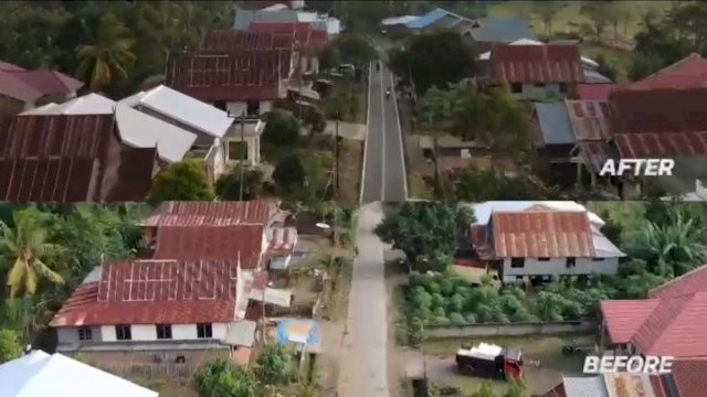 Kondisi Ruas Jalan Boro di Kabupaten Jeneponto sebelum dan sesudah diperbaiki. (Istimewa)