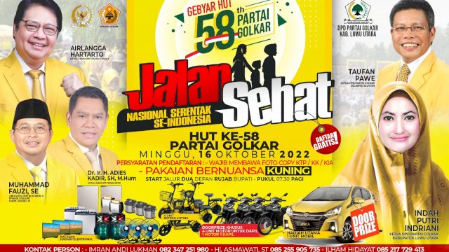 Hari Kedua Pendaftaran, Sudah 22 Ribu Warga Daftar Jalan Sehat Golkar Lutra