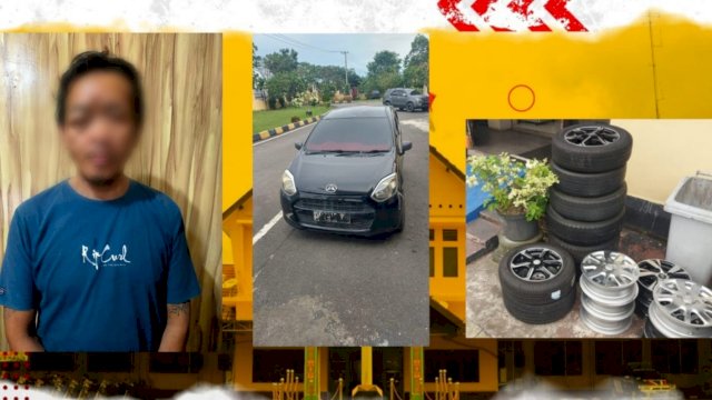 Pelaku JN dan barang bukti saat diamankan Polsek Gambut, Kabupaten Banjar. (Istimewa)