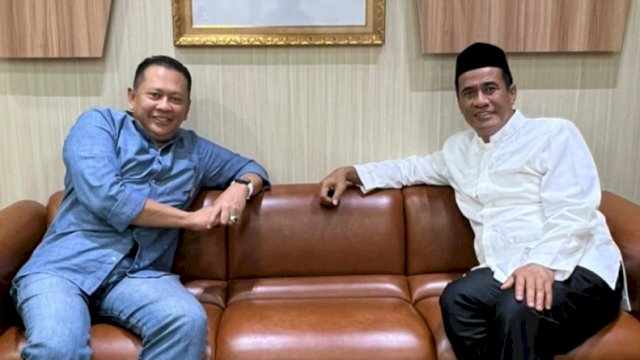 Ketua MPR RI Bambang Soesatyo saat menemui Andi Amran Sulaiman, di AAS Building Kota Makassar, Jumat (11/11/2022). (Istimewa)