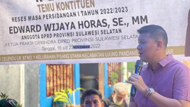 Anggota DPRD Sulawesi Selatan, Edward Wijaya Horas saat menggelar reses dan temu konstituen di Kecamatan Ujung Pandang, Kota Makassar, Kamis (17/11/2022). (Foto: Istimewa)