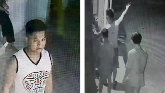 Brigadir Polisi AH tertangkap kamera CCTV saat mengancam Santri di Pondok Pesantren Imam Az-Zuhri dengan menggunakan senjata Api. (Istimewa)