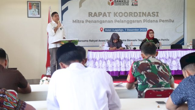 Bawaslu Luwu Timur gelar rapat koordinasi mitra penanganan pelanggaran pidana pemilu.