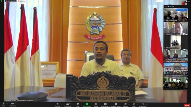 Gubernur Sulsel Andi Sudirman Sulaiman, saat melepas penyaluran BLT secara daring, Jumat (30/12/2022). (Istimewa)