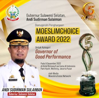 Dianugerahi Penghargaan Moeslimchoice Award 2022, Gubernur Sulsel: jadi Spirit Bekerja Lebih Baik
