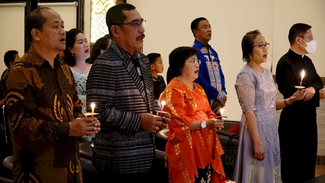 Kepala Kanwil Kemenkumham Sulsel Liberti Sitinjak saat memberikan sambutan pada Perayaan Natal Oikumene, di Aula Kanwil Kemenkumham Sulsel, kemarin. (Dok. Kanwil Kemenkumham Sulsel)