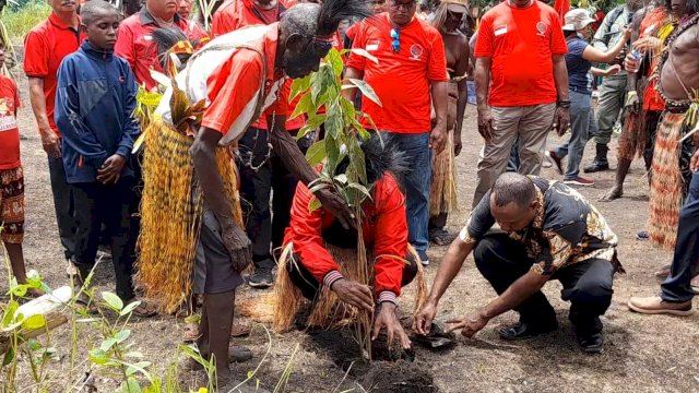 Penanapan Pohon oleh Kader PDIP Papua Selatan dalam memperingati HUT Megawati ke 76, Senin (23/01/2023). (Foto: Hendrik Resi / Republiknews.co.id)