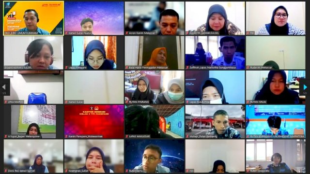 Suasana Workshop Kearsipan yang diikuti jajaran Tim Kearsipan Kanwil Kemenkumham Sulsel secara daring, Jumat (27/01). (Dok. Humas Kanwil Kemenkumham Sulsel)