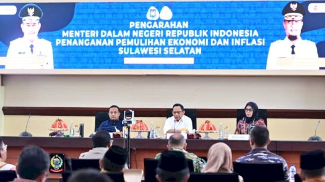 Ket : Pengarahan Menteri Dalam Negeri, Tito Karnavian mengenai penanganan pemulihan ekonomi dan inflasi di Provinsi Sulawesi Selatan (Istimewa)