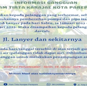 PAM Tirta Karajae Umumkan Distribusi Air Terganggu Sementara