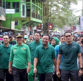 50 Tahun PPP, Andi Sudirman Jalan Sehat Bersama Plt Ketum Mardiono dan Sandiaga Uno di Malino