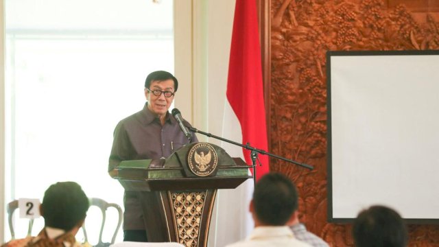 Menteri Hukum dan HAM, Yasonna Laoly pada Forum Bali Process di Adelaide, Australia, belum lama ini. (Dok. Humas Kanwil Kemenkumham Sulsel)