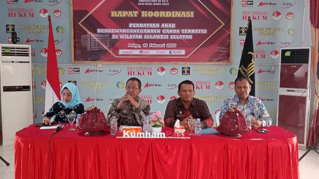 Suasana Rapat Koordinasi Pendataan Anak Berkewarganegaraan Ganda Terbatas yang dilaksanakan Kanwil Kemenkumham Sulsel, di Lembaga Pemasyarakatan Kelas II A Palopo, Jalan Dr. Ratulangi. Kamis (16/02). (Dok. Humas Kanwil Kemenkumham Sulsel)