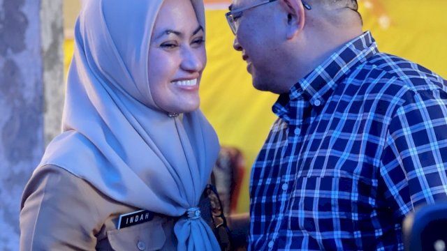Bupati Luwu Utara Indah Putri Indriani bersama Muhammad Fauzi saat merahayan ulang tahun nya. (ist)