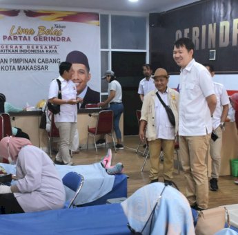Meriahkan HUT ke-15, DPC Gerindra Makassar Gelar Donor Darah dan Pemeriksaan Kesehatan Gratis
