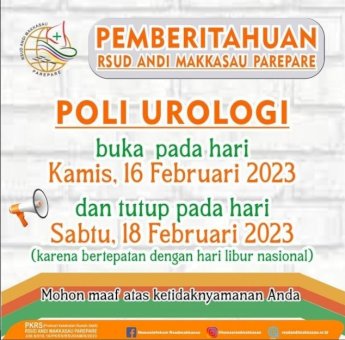 Poli Urologi RSUD Andi Makkasau Parepare Pindah Jadwal Pelayanan