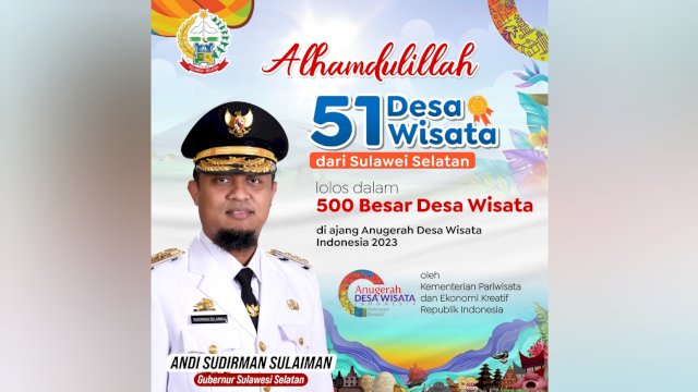 51 Desa Wisata Sulsel Masuk 500 Besar Anugerah Desa Wisata Indonesia&nbsp; Kemenparekraf