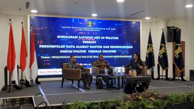 Suasana Join Diseminasi Partai Politik yang digelar Kanwil Kemenkumham Sulsel bersama KPU dan Bawaslu Sulsel di Makassar, Rabu (15/03). (Dok. Humas Kanwil Kemenkumham Sulsel)