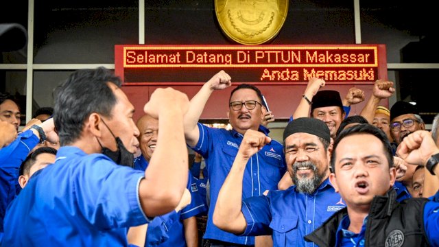 Pengurus DPD Demokrat Sulsel beserta 24 DPC kabupaten/kota saat menyambangi kantor PT TUN Makassar di Jalan AP Pettarani, Makassar, Rabu (05/04/2023). (Istimewa)