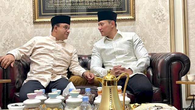 Bacapres Koalisi Perubahan, Anies Baswedan bersilaturahmi ke rumah AHY pada momentum Idul Fitri 1444 H, Sabtu (22/4/2023). (Foto: Istimewa)