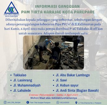 PAM Tirta Karajae Umumkan Gangguan Pelayanan Hingga 8 April