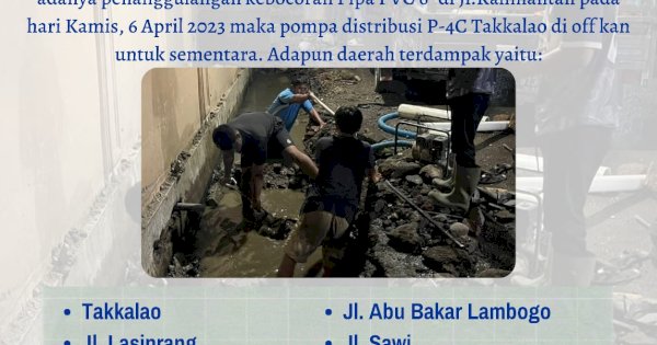 PAM Tirta Karajae Umumkan Gangguan Pelayanan Hingga 8 April