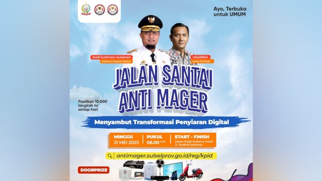 Ramaikan Jalan Sehat Anti Mager Besok, Dihadiri Gubernur Sulsel dan Ketua KPI Pusat