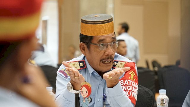 Kakanwil Kemenkumham Sulsel Liberti Sitinjak saat memberikan keterangan di sela-sela menghadiri Pra Evaluasi Pembangunan ZI Menuju WBBM, di Hotel Grand Mercure Kemayoran, Jakarta Pusat, kemarin. (Dok. Humas Kanwil Kemenkumham Sulsel)