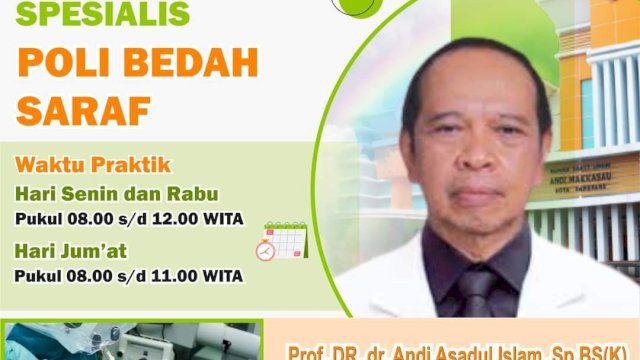 Ket : Jadwal Pelayanan dokter spesialis Poli bedah saraf RS Andi Makkasau