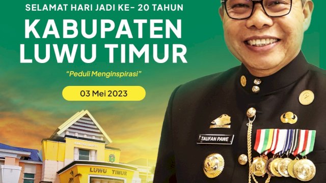 Wali Kota Parepare Taufan Pawe Ucapkan HUT Kabupaten Luwu Timur ke-20 Tahun