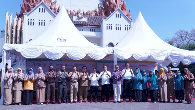 Launching Gerakan Pangan Murah Serentak 24 Kabupaten dan Kota se-Sulsel dipusatkan di Monumen Mandala Kota Makassar, Senin (26/06/2023). (Istimewa)