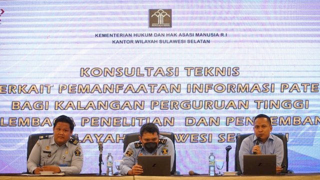Kegiatan Konsultasi Teknis Pemanfaatan Informasi Paten Tahun Anggaran 2023 yang dilaksanakan Kanwil Kemenkumham Sulsel di Hotel Claro Makassar diikuti puluhan perguruan tinggi dan lembaga penelitian dan pengembangan di Sulawesi Selatan. (Dok. Humas Kanwil Kemenkumham Sulsel)