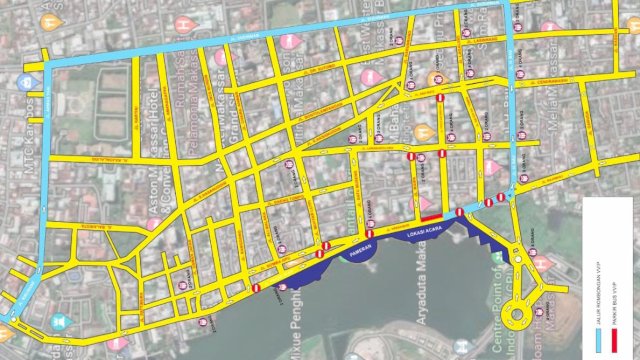 Rute jalan yang ditutup saat digelarnya event internasional Multilateral Naval Exercise Komodo (MNEK) 2023 yang ke-4 di Makassar, pada 5 hingga 8 Juni 2023. (Foto: Istimewa)